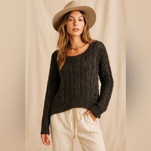 Free People Fluff Gray Cable Knit Off the Shoulder Sweater